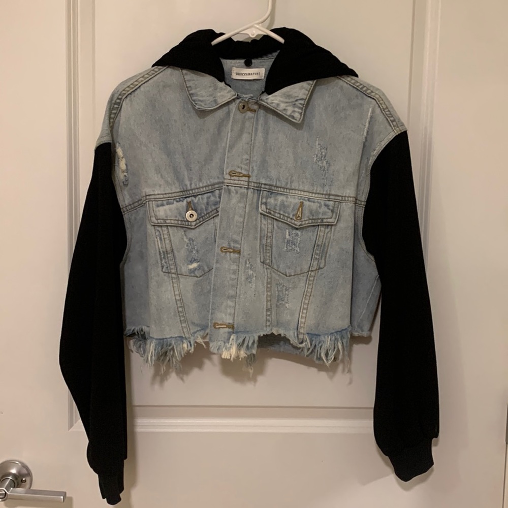 Ripped Jean & sweatshirt hoodie jacket (size: S)